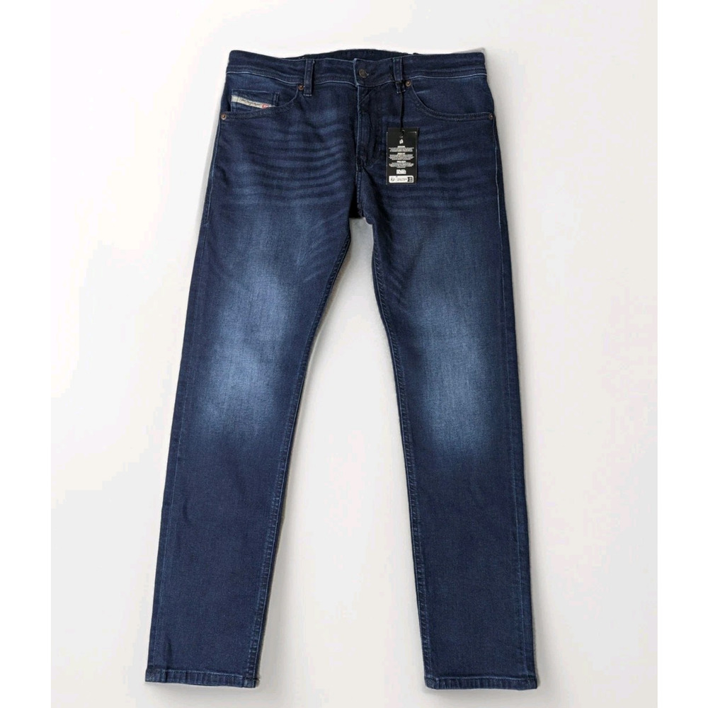 Diesel 33X30 Thommer Slim Straight Stretch Navy Blue Denim Mens Jeans RE067